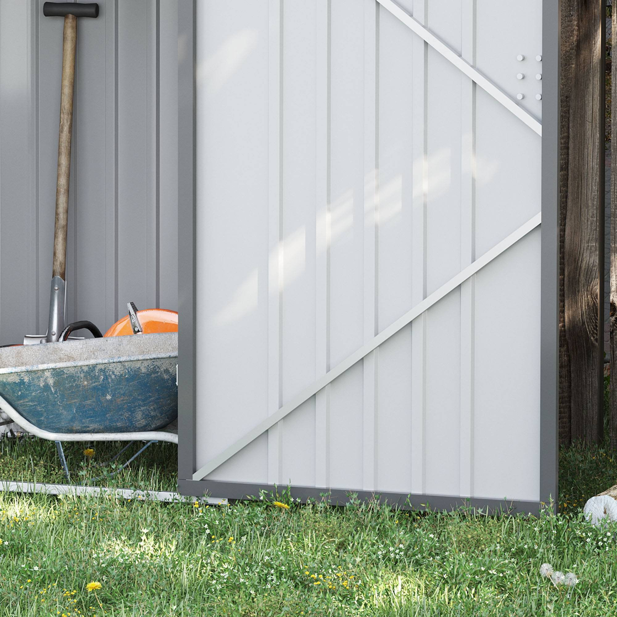 Abri Jardin Acier Rangement Extérieur 0,92m² Toit Penché Gris Clair - ComfortXL Outdoor Living - Image 7