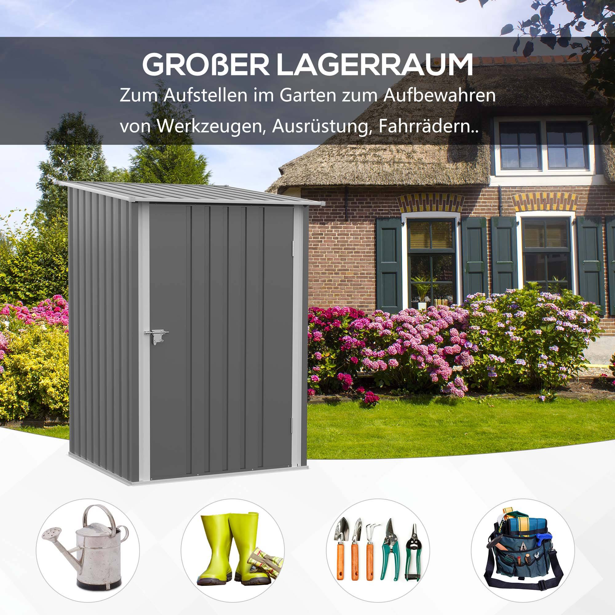 Abri Jardin Acier Rangement Extérieur 0,92m² Toit Penché Gris Clair - ComfortXL Outdoor Living - Image 4
