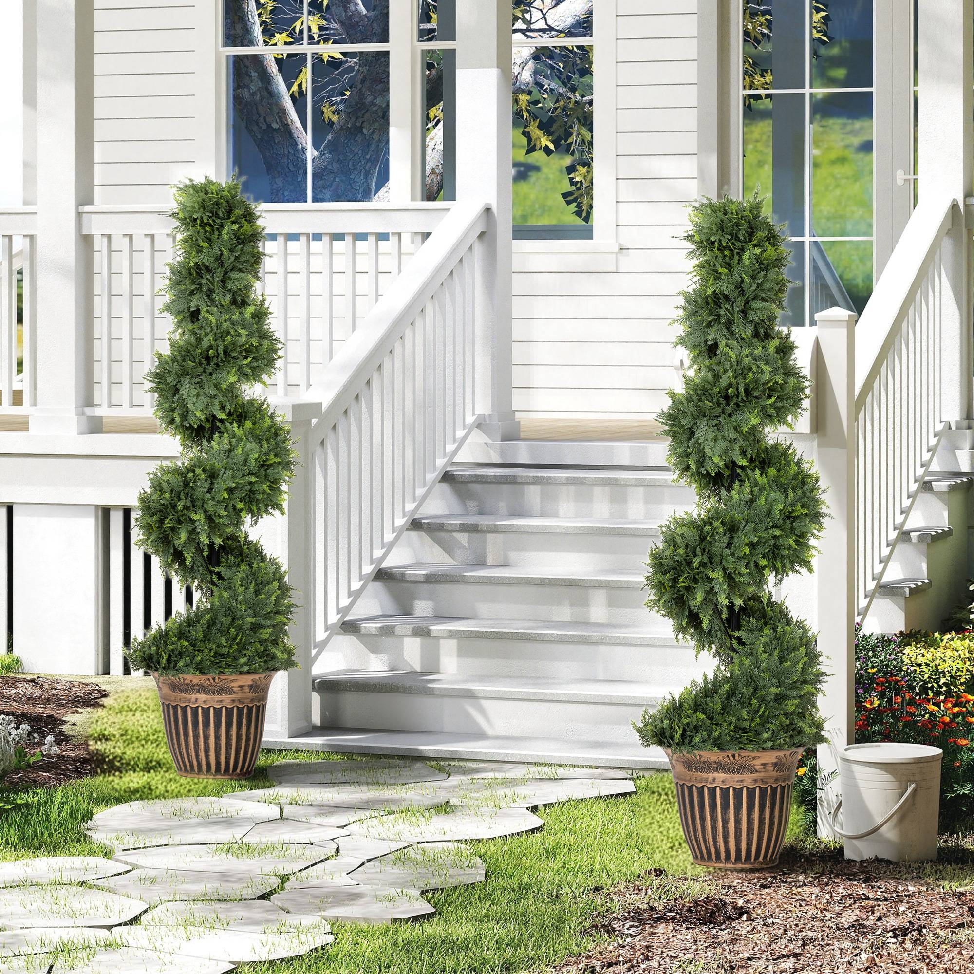 Cyprès en spirale, lot de 2 plantes artificielles, avec pot, 120 cm, vert - Image 9