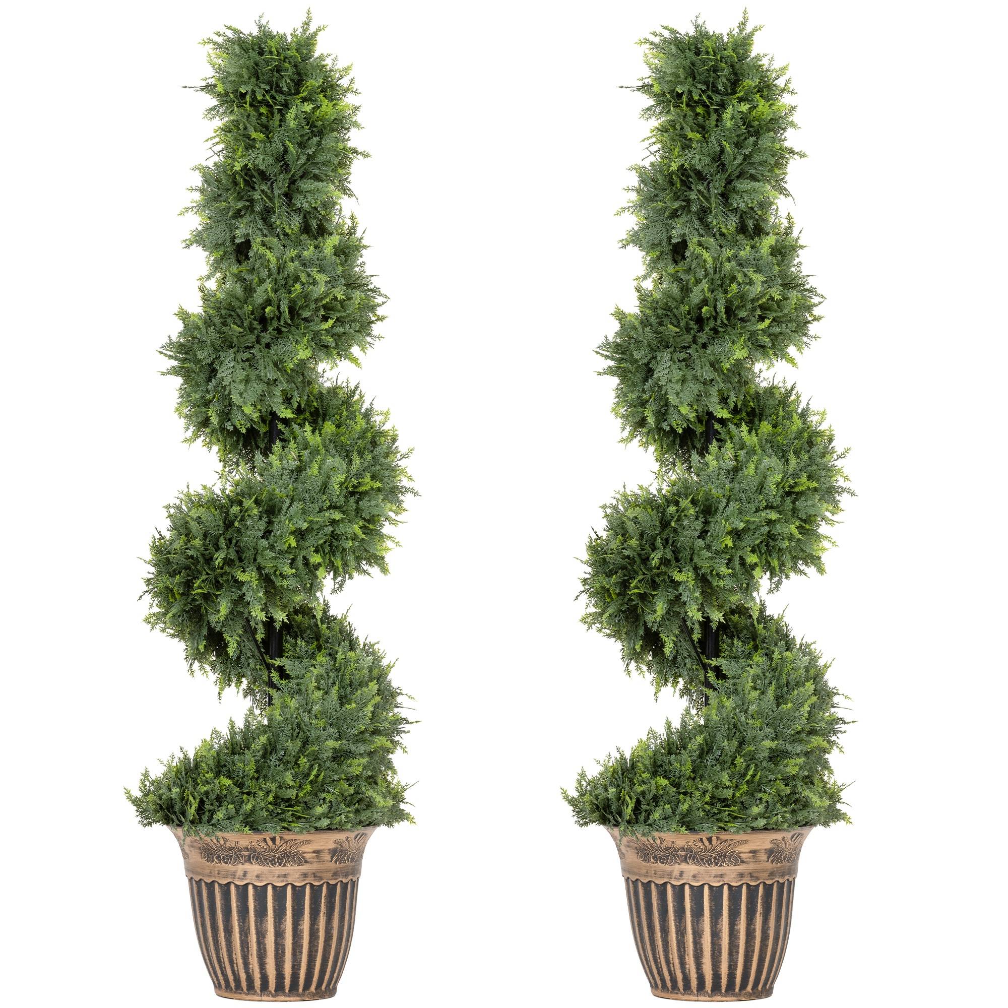 Cyprès en spirale, lot de 2 plantes artificielles, avec pot, 120 cm, vert - Image 1
