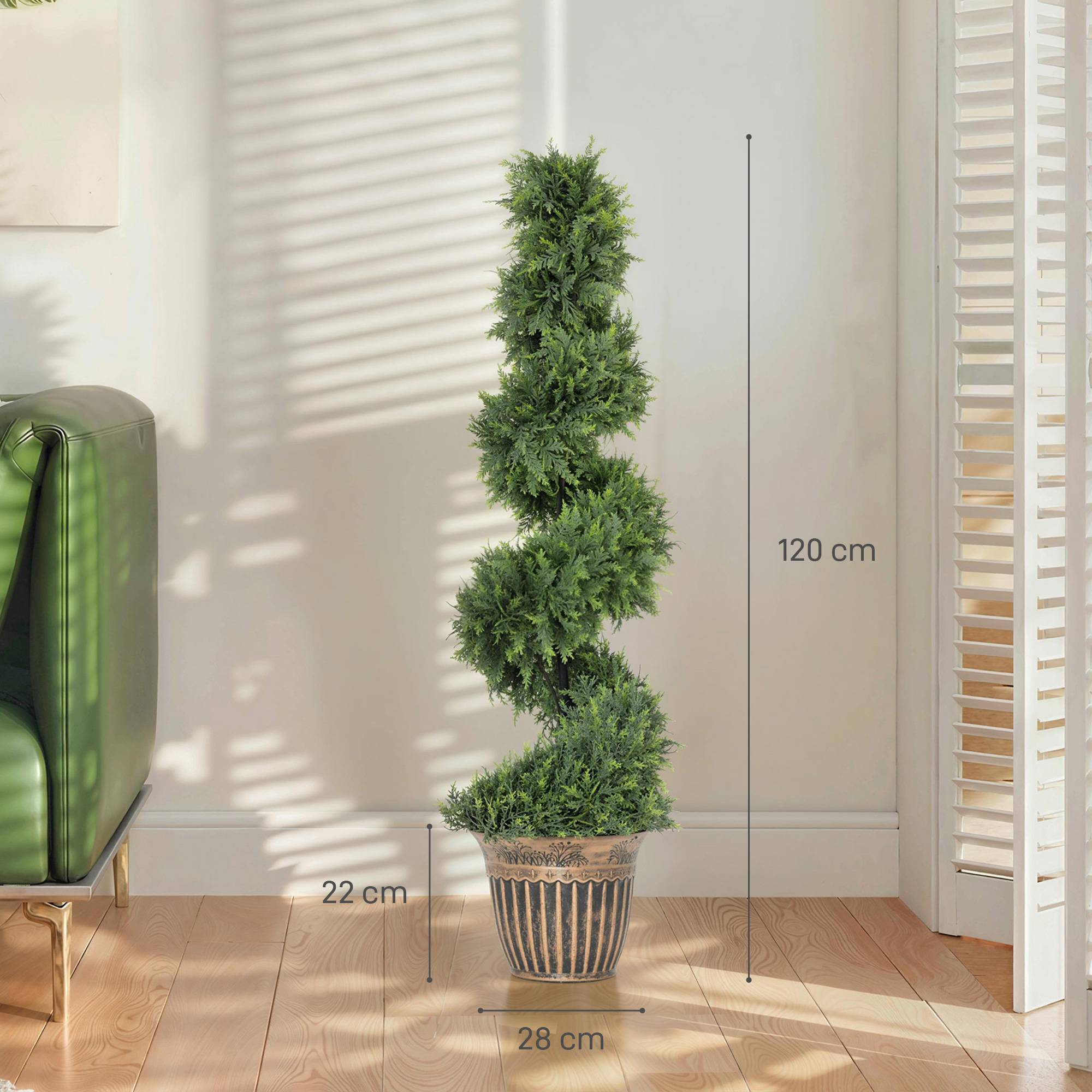 Cyprès en spirale, lot de 2 plantes artificielles, avec pot, 120 cm, vert - Image 5
