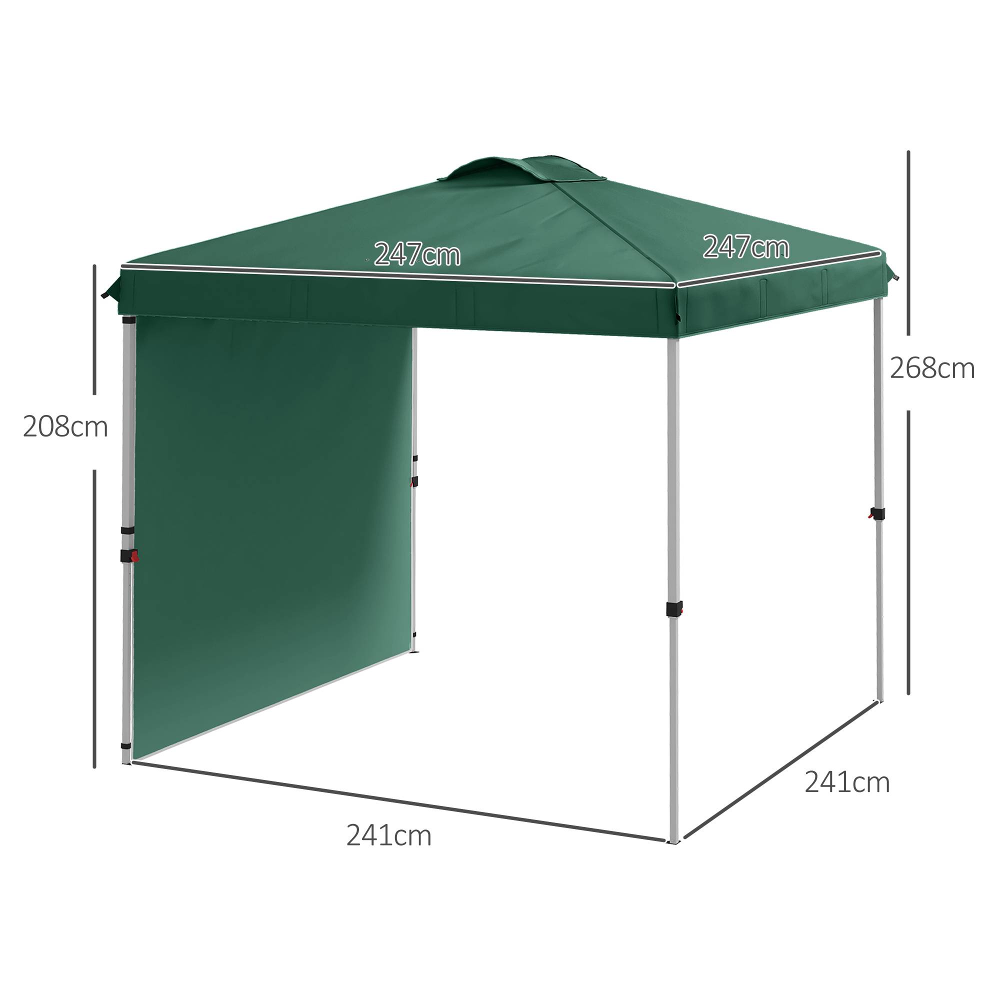 Tente verte 2,5x2,5 m avec protection UV, paroi latérale et sacs de sable, abri design sobre pour jardin pratique et stable - Image 5