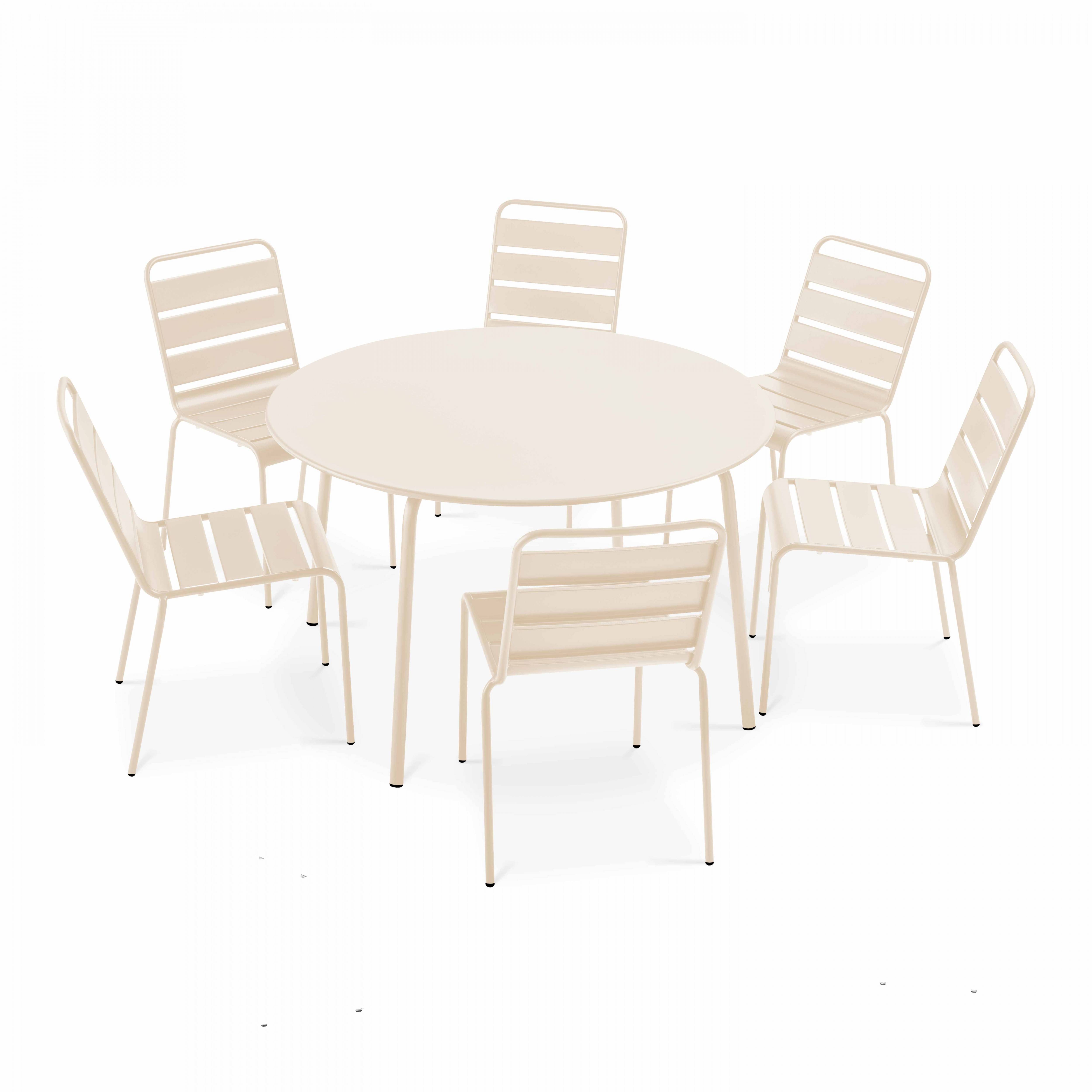 Oviala - Ensemble table de jardin ronde et 6 chaises en métal ivoire Palavas - Oviala - Image 1
