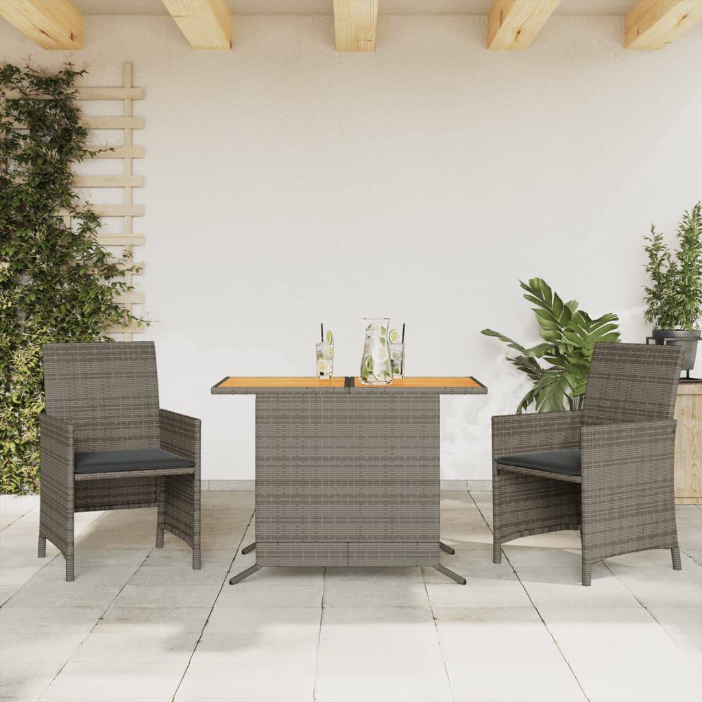 ComfortXL - Salon de Jardin Bistro 2 Personnes Résine Tressée Grise, Table Bois d'Acacia et Fauteuils avec Coussins Gris Foncé – ComfortXL Outdoor Living - Image 1