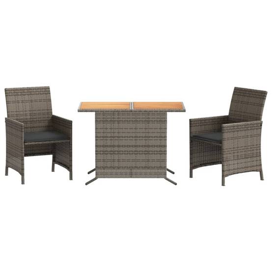 ComfortXL - Salon de Jardin Bistro 2 Personnes Résine Tressée Grise, Table Bois d'Acacia et Fauteuils avec Coussins Gris Foncé – ComfortXL Outdoor Living - Image 2