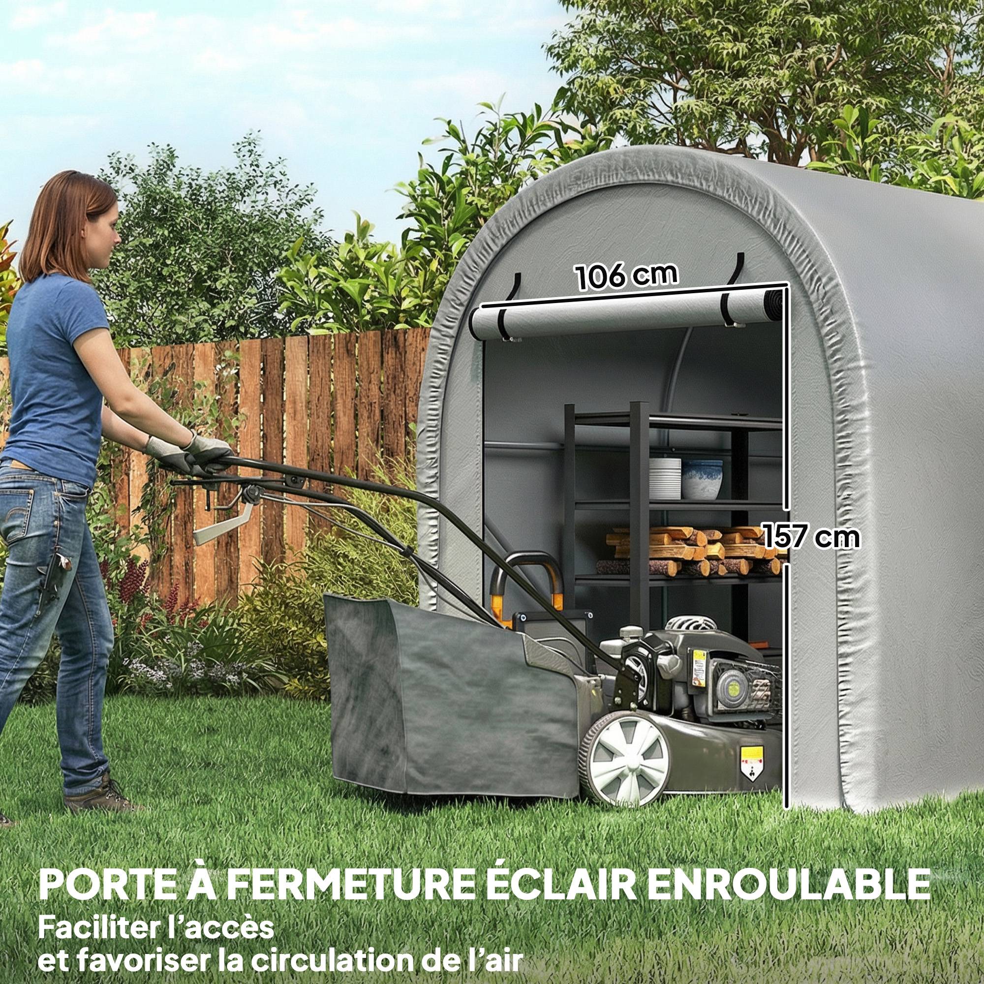ComfortXL - Abri moto vélo PE acier galvanisé protection intempéries 240x159x185cm gris clair - ComfortXL Outdoor Living - Image 8