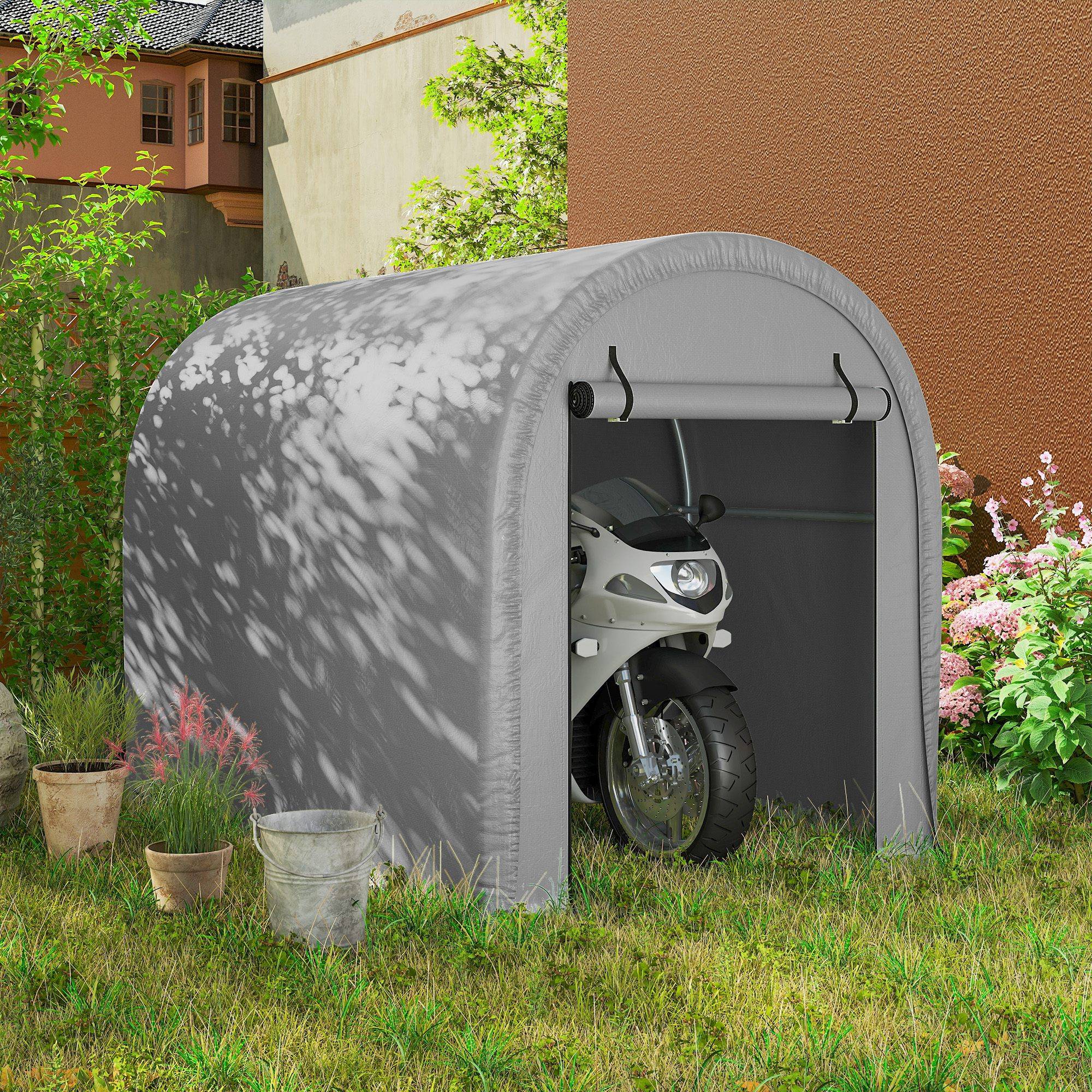 ComfortXL - Abri moto vélo PE acier galvanisé protection intempéries 240x159x185cm gris clair - ComfortXL Outdoor Living - Image 10