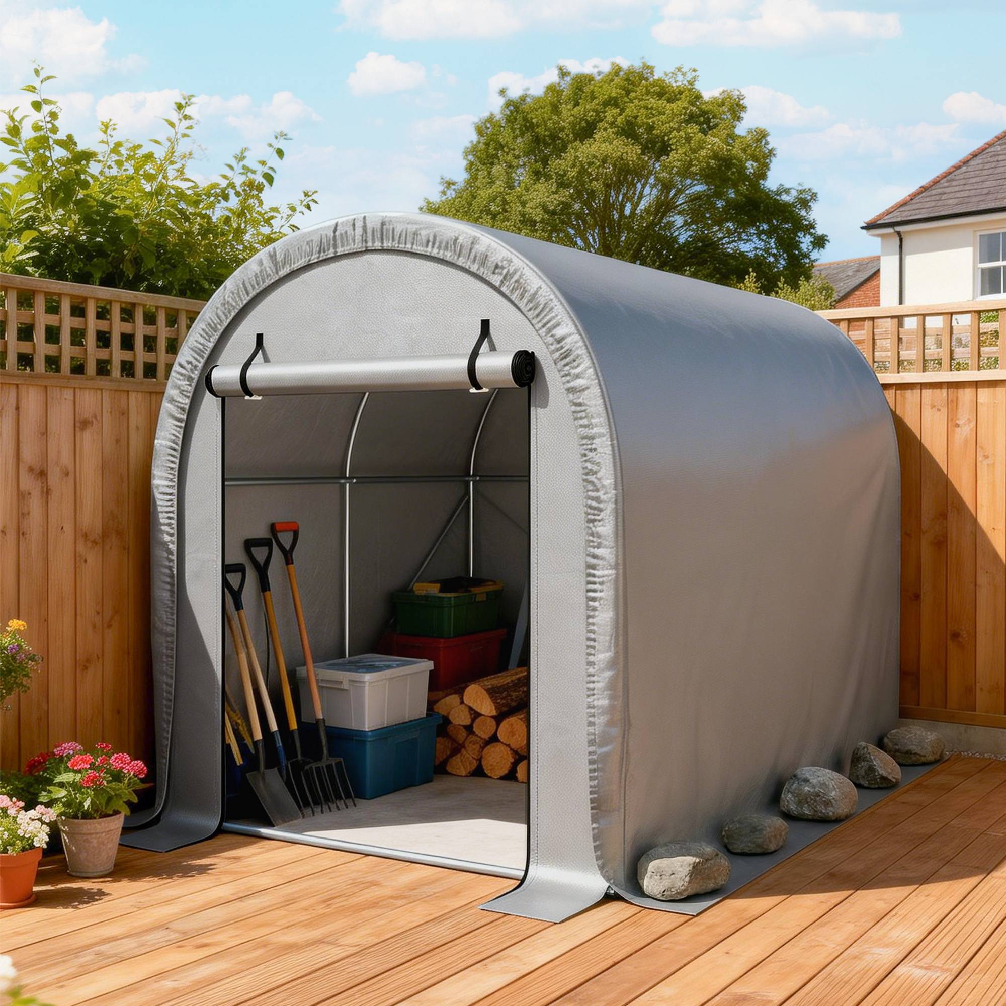 ComfortXL - Abri moto vélo PE acier galvanisé protection intempéries 240x159x185cm gris clair - ComfortXL Outdoor Living - Image 9