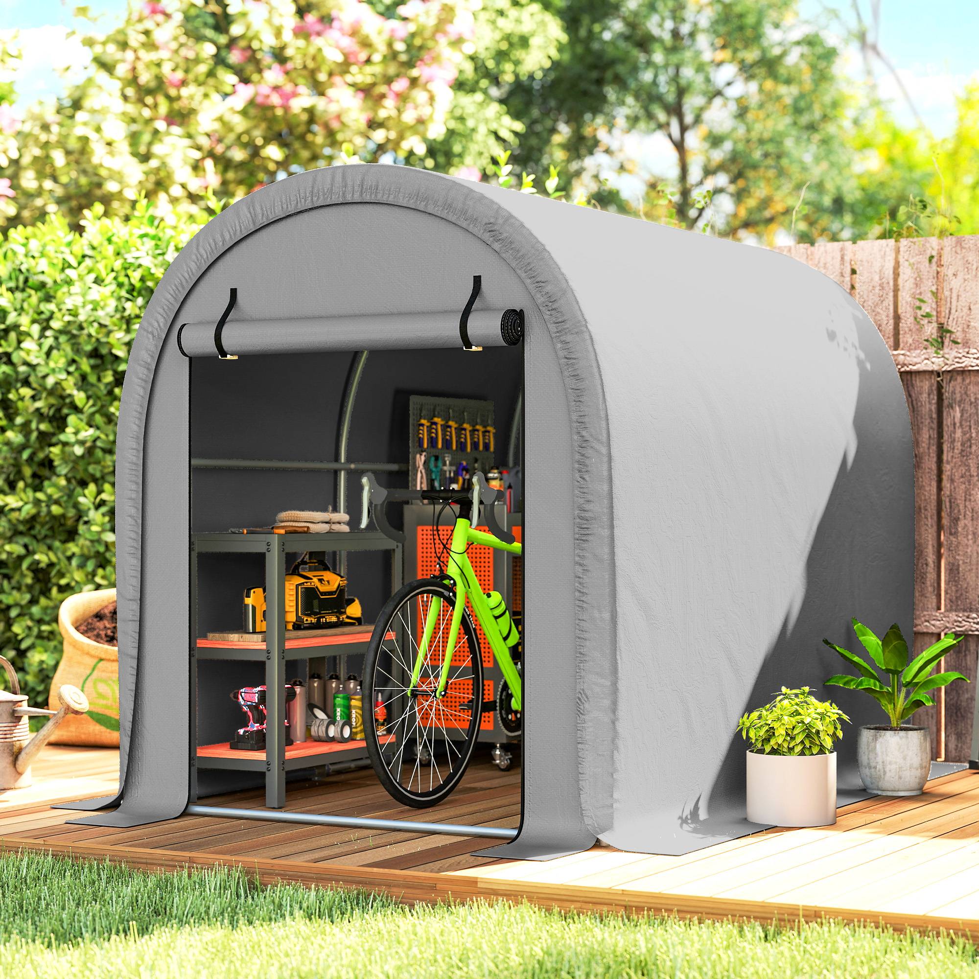 ComfortXL - Abri moto vélo PE acier galvanisé protection intempéries 240x159x185cm gris clair - ComfortXL Outdoor Living - Image 3