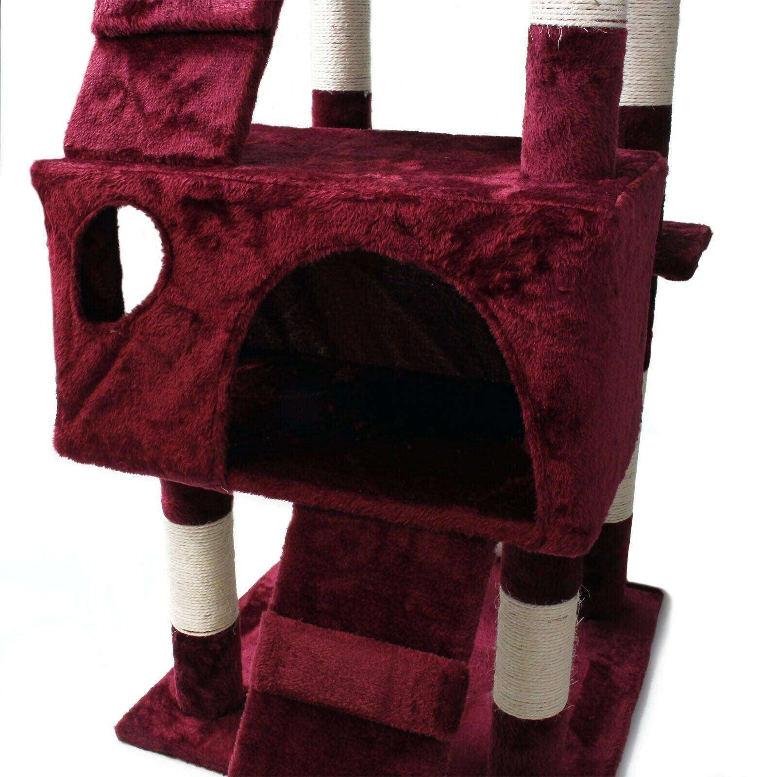 Arbre à chat 170 cm corde en sisal griffoir grattoir jeux plateforme rouge - Image 5