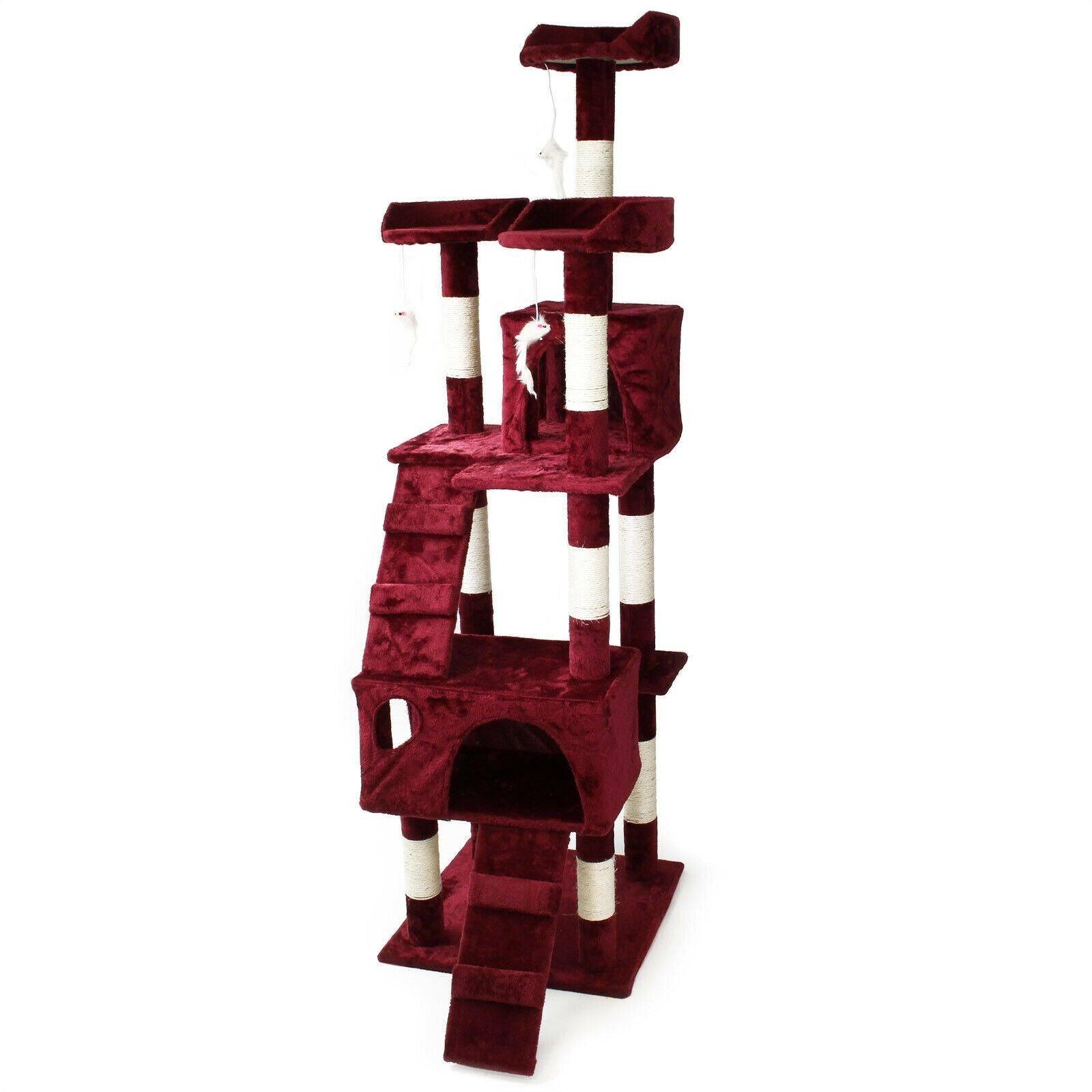 Arbre à chat 170 cm corde en sisal griffoir grattoir jeux plateforme rouge - Image 1