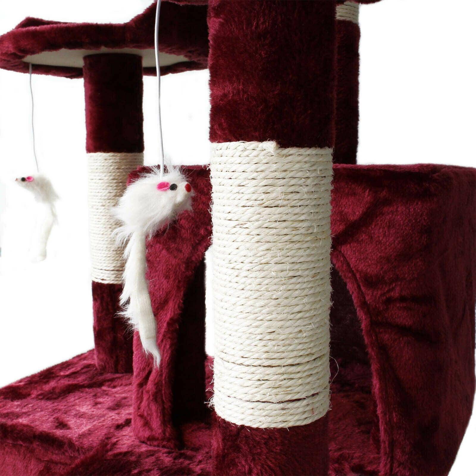 Arbre à chat 170 cm corde en sisal griffoir grattoir jeux plateforme rouge - Image 4