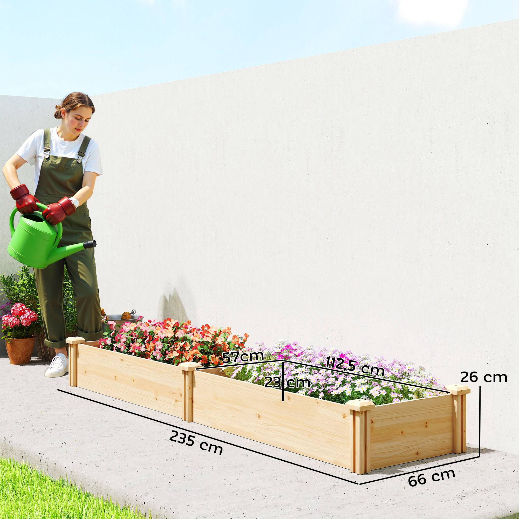 Carré potager bois naturel 235 x 66 x 26 cm - PANGIVO - Image 5