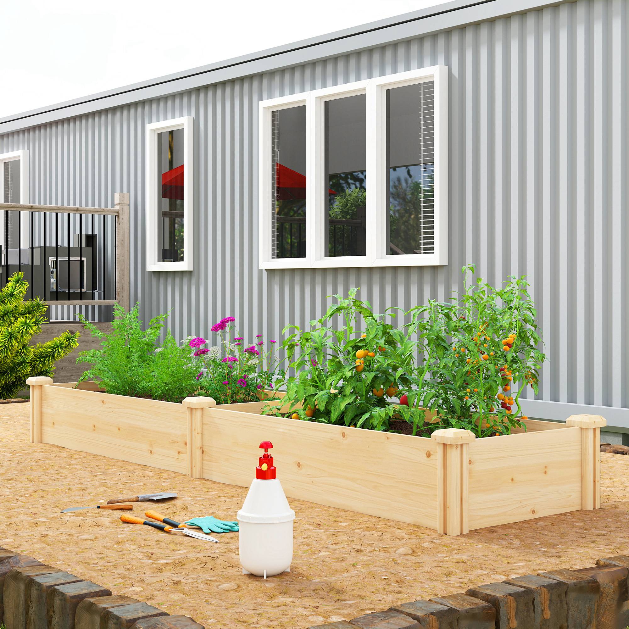Carré potager bois naturel 235 x 66 x 26 cm - PANGIVO - Image 4