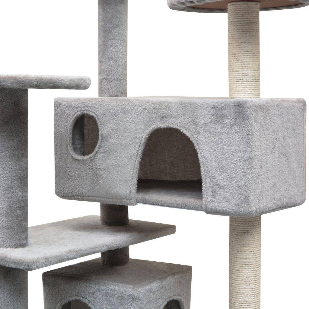 Helloshop26 - Arbre à chat griffoir grattoir niche jouet animaux peluché en sisal 125 cm gris - Image 3