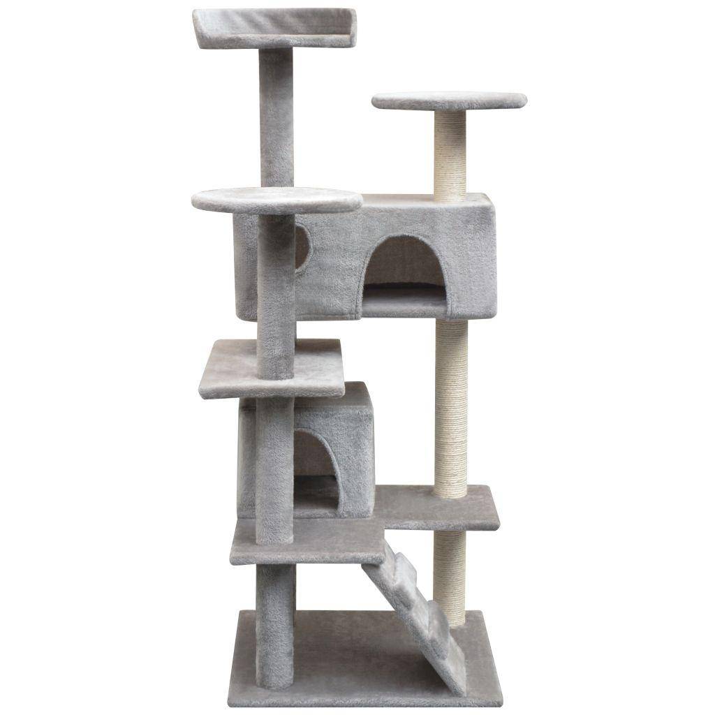 Helloshop26 - Arbre à chat griffoir grattoir niche jouet animaux peluché en sisal 125 cm gris - Image 2