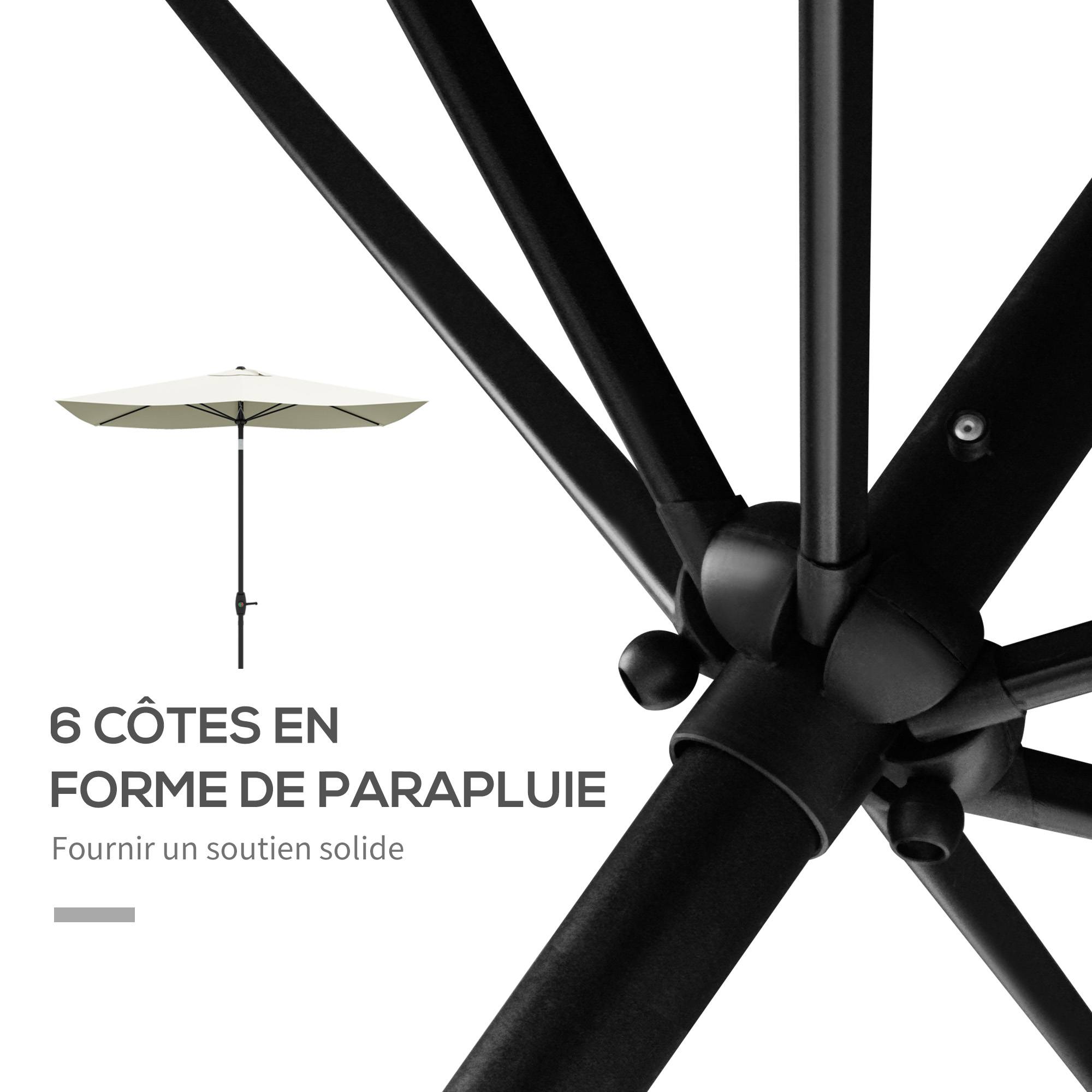 Parasol rectangulaire inclinable en aluminium et polyester beige 290 x 200 x 248 cm - PANGIVO - Image 8