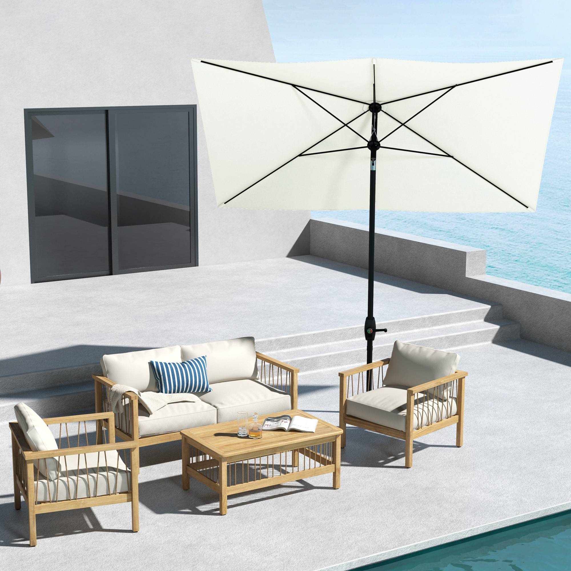 Parasol rectangulaire inclinable en aluminium et polyester beige 290 x 200 x 248 cm - PANGIVO - Image 3