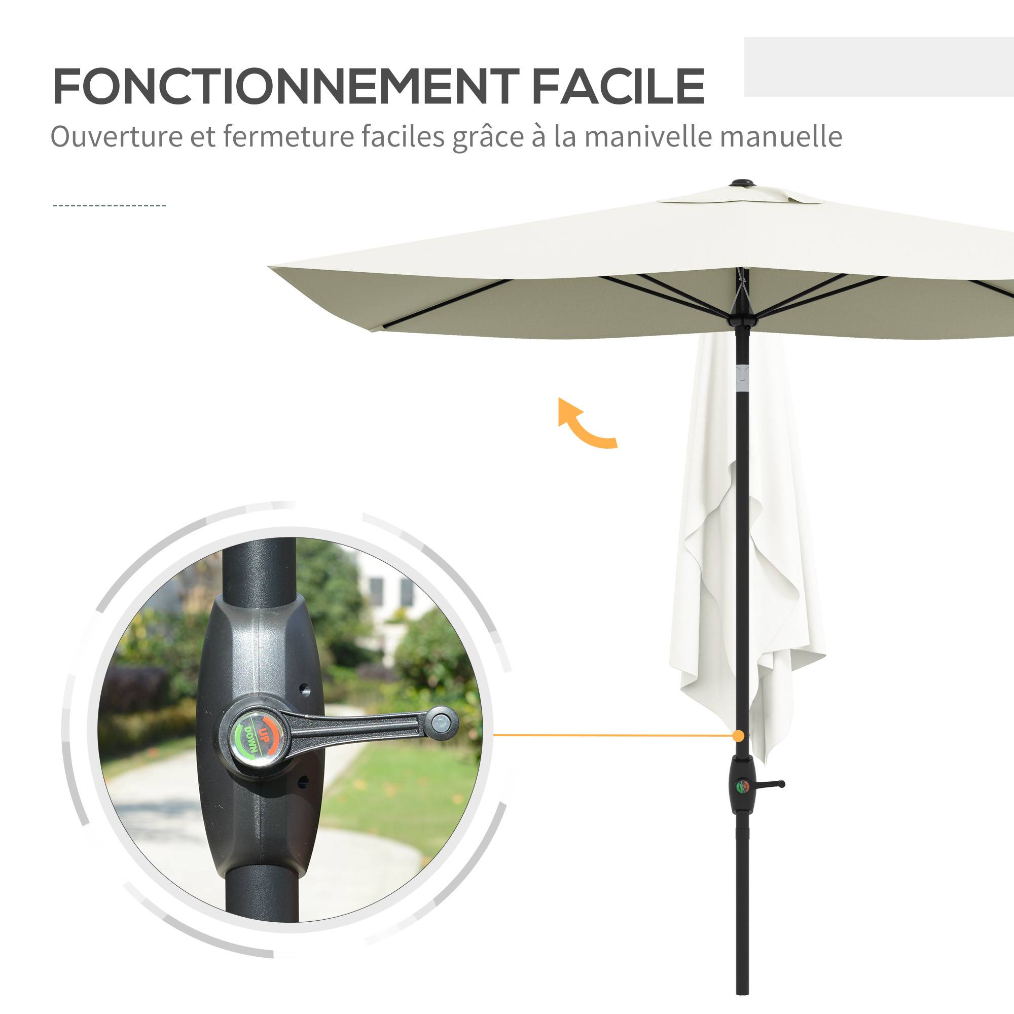 Parasol rectangulaire inclinable en aluminium et polyester beige 290 x 200 x 248 cm - PANGIVO - Image 7