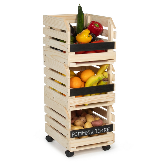 Lot de 3 clayettes en bois empilables pour fruits et légumes - Image 2