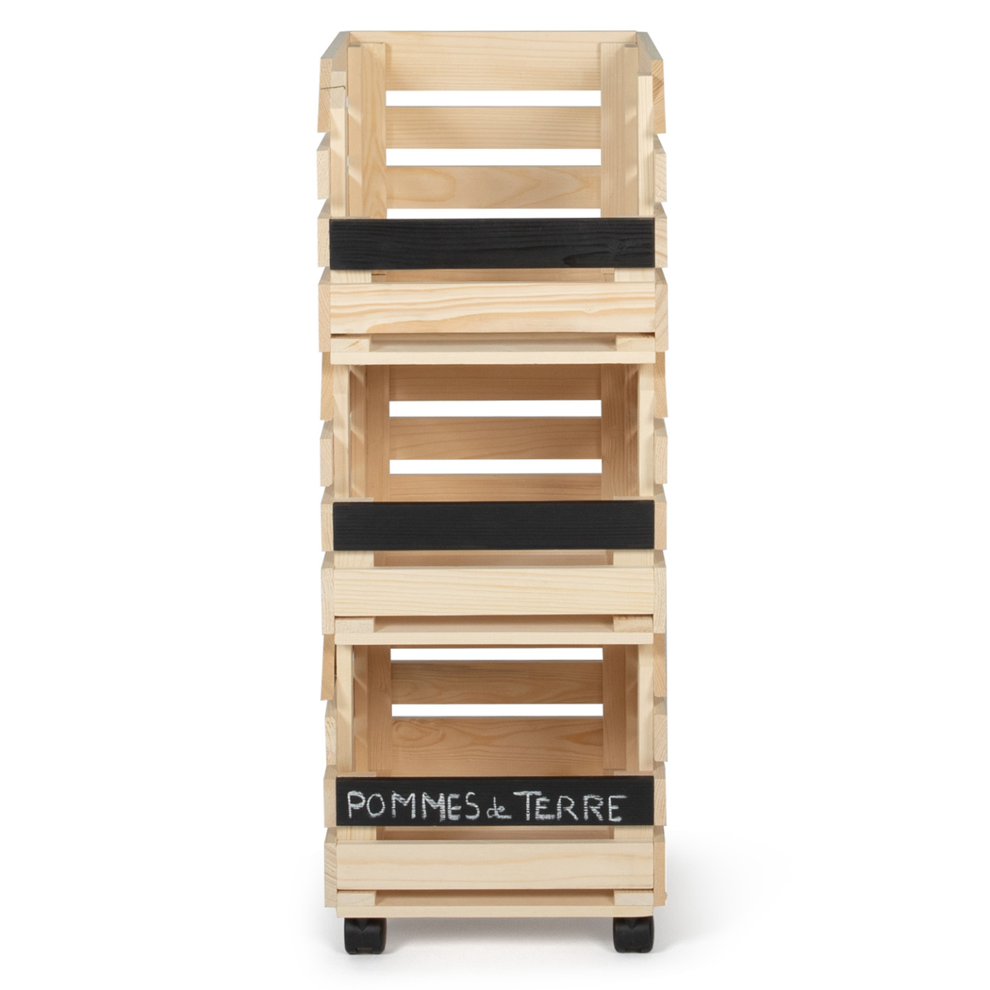 Lot de 3 clayettes en bois empilables pour fruits et légumes - Image 3