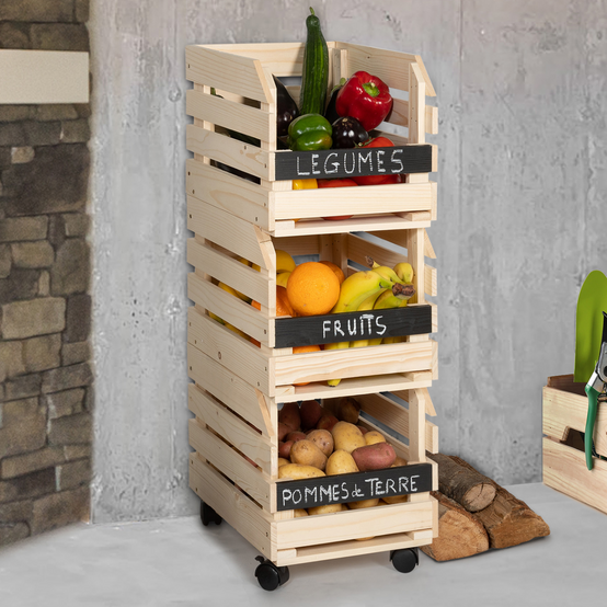 Lot de 3 clayettes en bois empilables pour fruits et légumes - Image 1