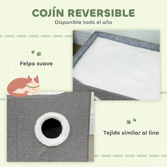 Niche pour Chat Pliable avec Griffoir Sisal Cube de Jeu et Repos Coussin Réversible 60x40 cm Gris - ComfortXL Outdoor Living - Image 7