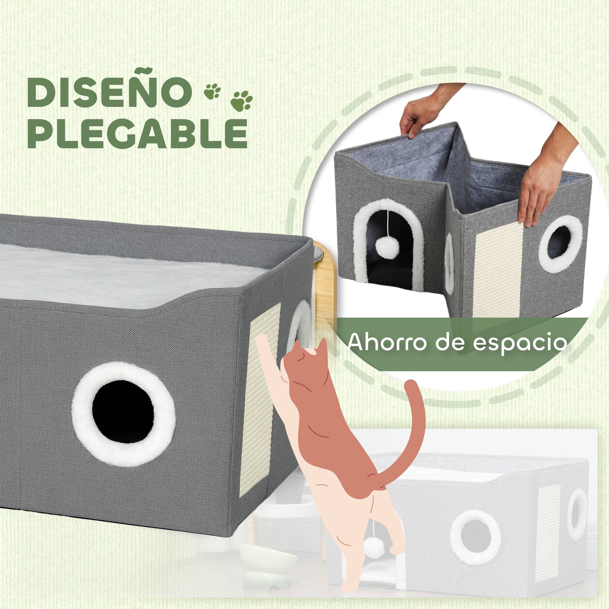 Niche pour Chat Pliable avec Griffoir Sisal Cube de Jeu et Repos Coussin Réversible 60x40 cm Gris - ComfortXL Outdoor Living - Image 9
