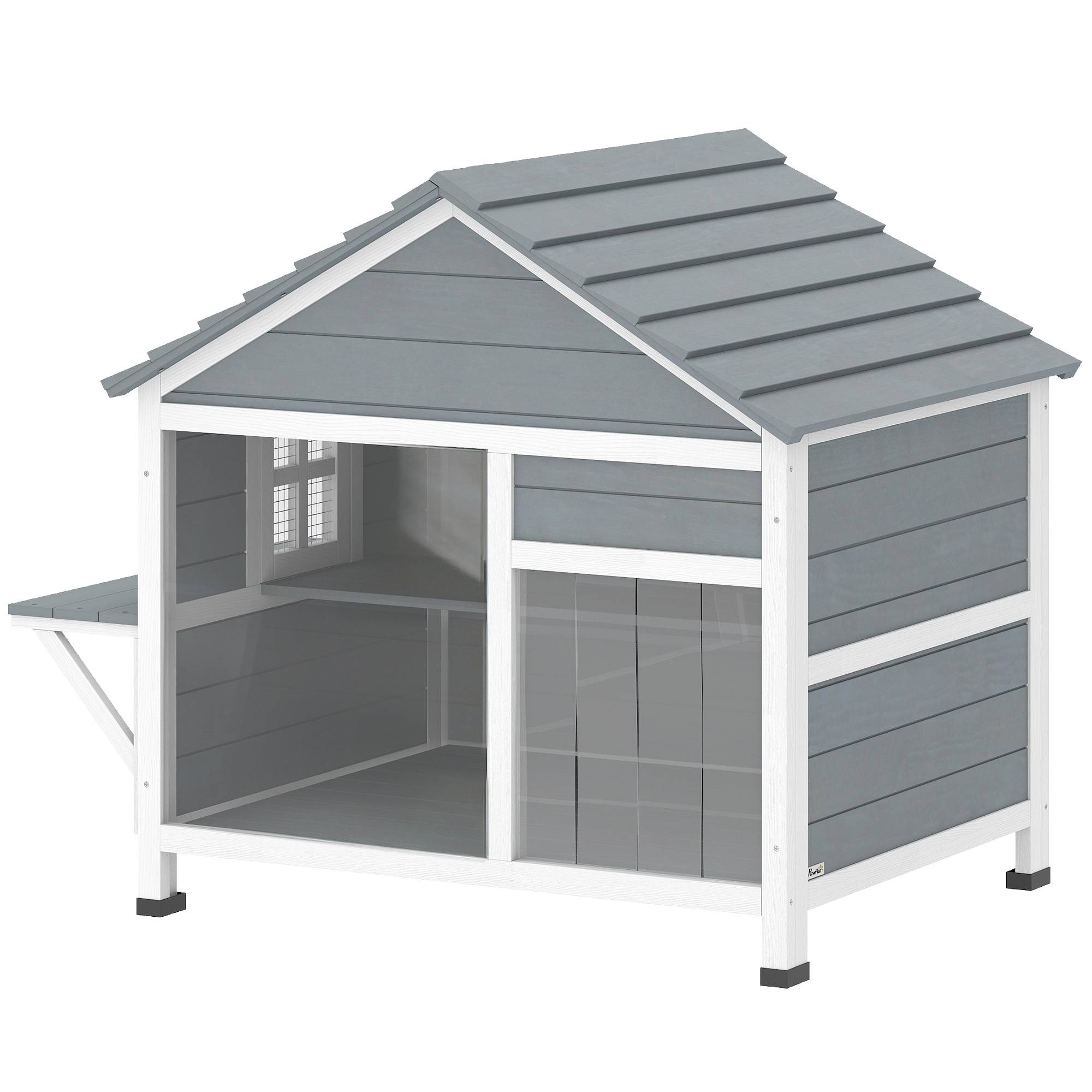 Sans Marque - Maison pour Chat Extérieur Toit Ouvrant Fenêtre Panoramique Porte à Lamelles et Plateforme de Repos 101x72,5x81cm Gris - Image 2