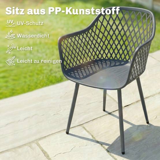 Lot de 4 chaises de jardin plastique métal terrasse balcon anti-UV gris foncé - ComfortXL Outdoor Living - Image 4