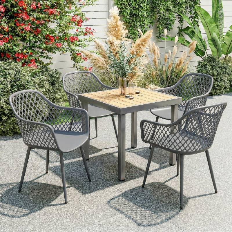 Lot de 4 chaises de jardin plastique métal terrasse balcon anti-UV gris foncé - ComfortXL Outdoor Living