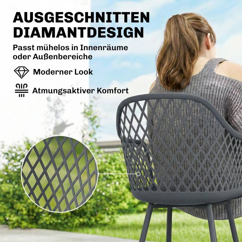 Lot de 4 chaises de jardin plastique métal terrasse balcon anti-UV gris foncé - ComfortXL Outdoor Living - Image 5