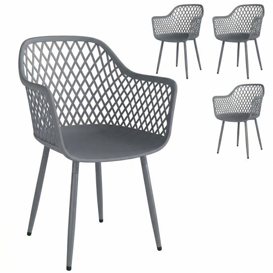 Lot de 4 chaises de jardin plastique métal terrasse balcon anti-UV gris foncé - ComfortXL Outdoor Living - Image 2