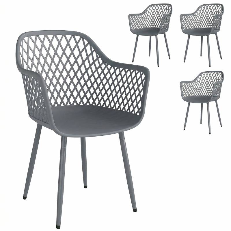 Lot de 4 chaises de jardin plastique métal terrasse balcon anti-UV gris foncé - ComfortXL Outdoor Living - Image 2