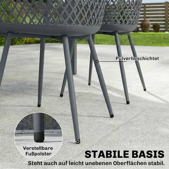 Lot de 4 chaises de jardin plastique métal terrasse balcon anti-UV gris foncé - ComfortXL Outdoor Living - Image 7