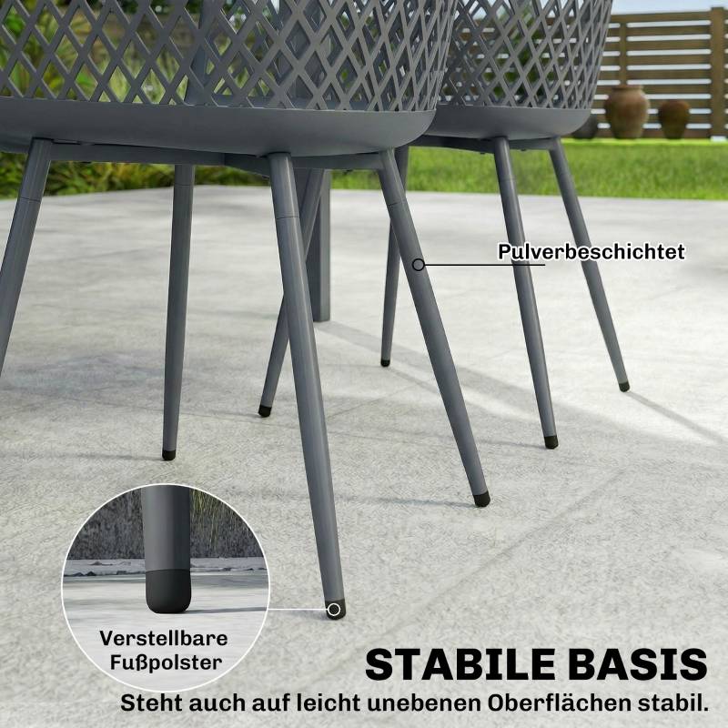 Lot de 4 chaises de jardin plastique métal terrasse balcon anti-UV gris foncé - ComfortXL Outdoor Living - Image 7