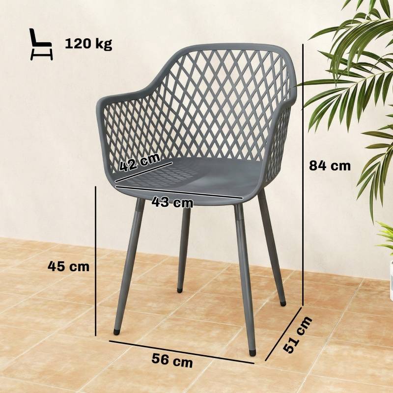 Lot de 4 chaises de jardin plastique métal terrasse balcon anti-UV gris foncé - ComfortXL Outdoor Living - Image 3