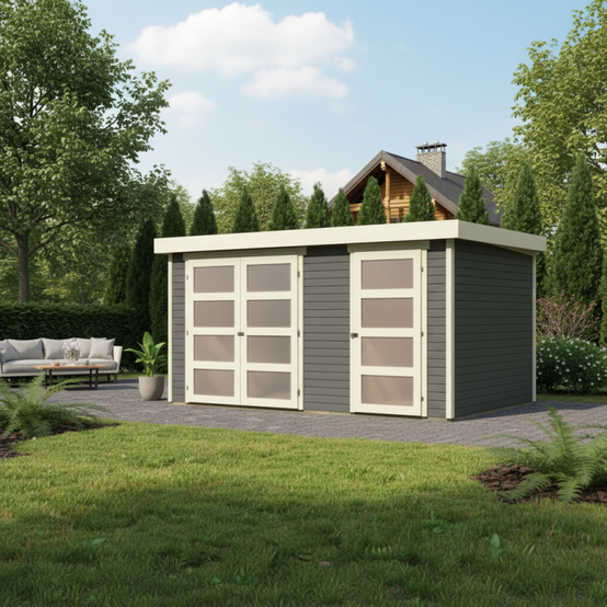 Abri de jardin 10,98m² bois épicéa gris avec cloison intérieure toit monopente Karibu Mühlentrup 2 - Image 2