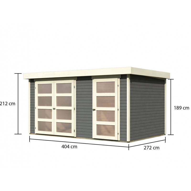 Abri de jardin 10,98m² bois épicéa gris avec cloison intérieure toit monopente Karibu Mühlentrup 2 - Image 5