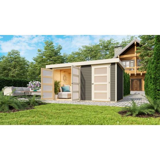 Abri de jardin 10,98m² bois épicéa gris avec cloison intérieure toit monopente Karibu Mühlentrup 2 - Image 4