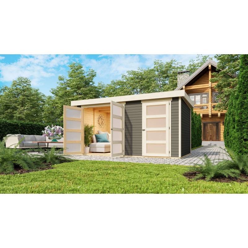 Abri de jardin 10,98m² bois épicéa gris avec cloison intérieure toit monopente Karibu Mühlentrup 2 - Image 4