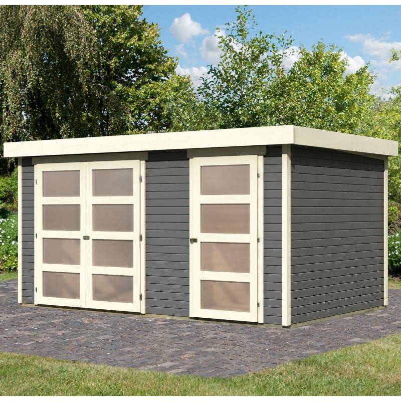 Abri de jardin 10,98m² bois épicéa gris avec cloison intérieure toit monopente Karibu Mühlentrup 2 - Image 3