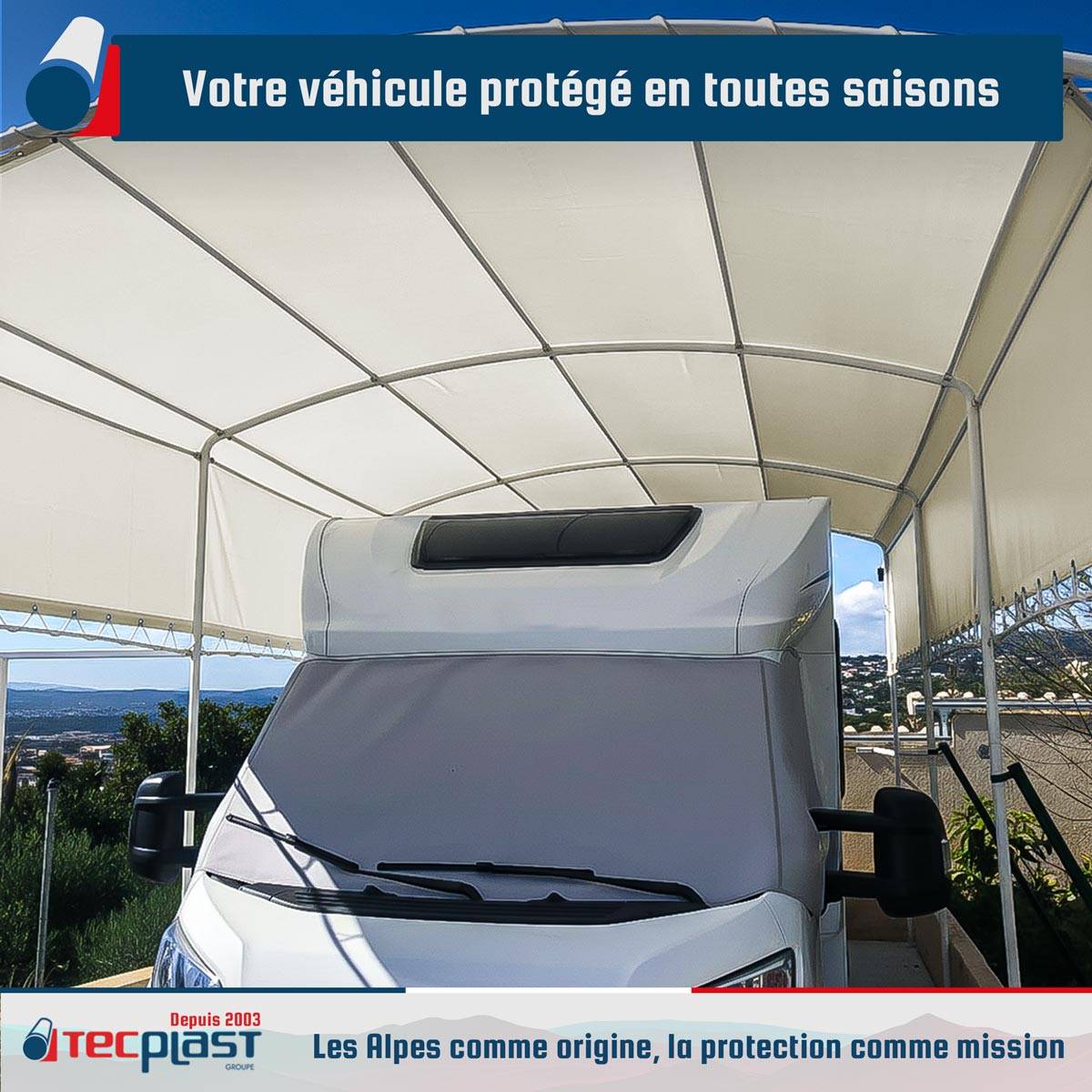 Bâche pour Carport 3,5x3,5 m LP506CP Blanc Crème - Garantie 5 ans - Toile PVC étanche pour abri de voiture TECPLAST - Image 2