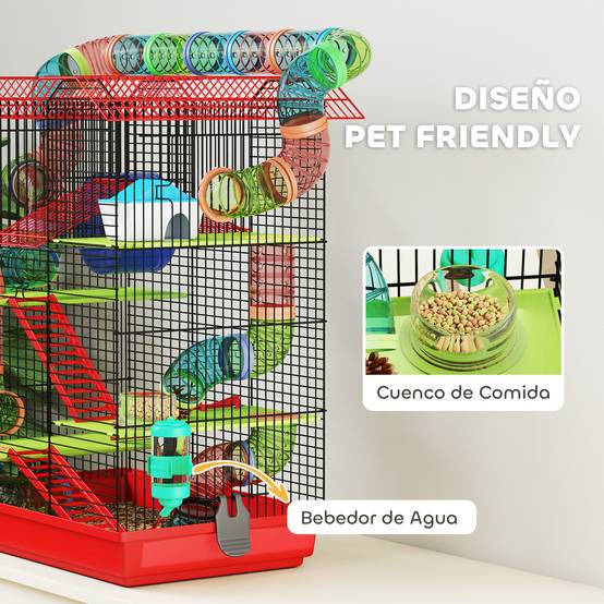 Cage hamster métal petits rongeurs 5 niveaux avec accessoires 47x30x59cm rouge - ComfortXL Outdoor Living - Image 7
