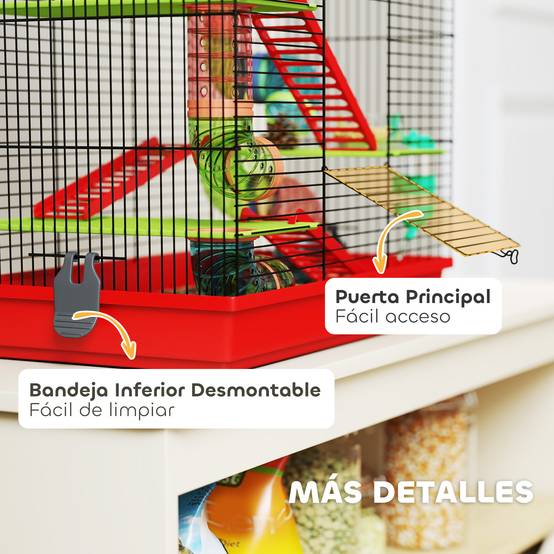 Cage hamster métal petits rongeurs 5 niveaux avec accessoires 47x30x59cm rouge - ComfortXL Outdoor Living - Image 8