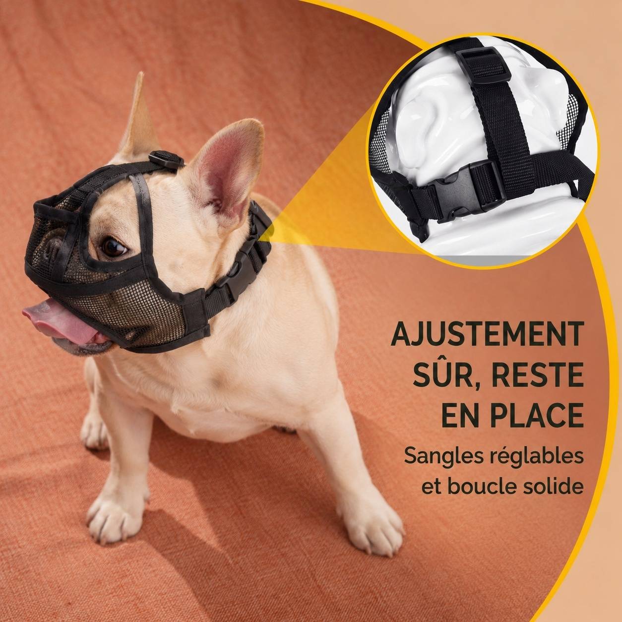 Muselière pour Bouledogues à museau court Respirante Confortable Anti Mordaison - Image 7