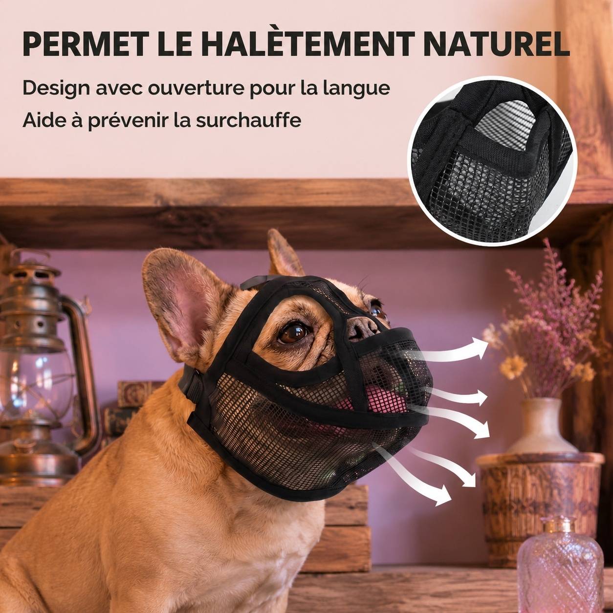 Muselière pour Bouledogues à museau court Respirante Confortable Anti Mordaison - Image 2