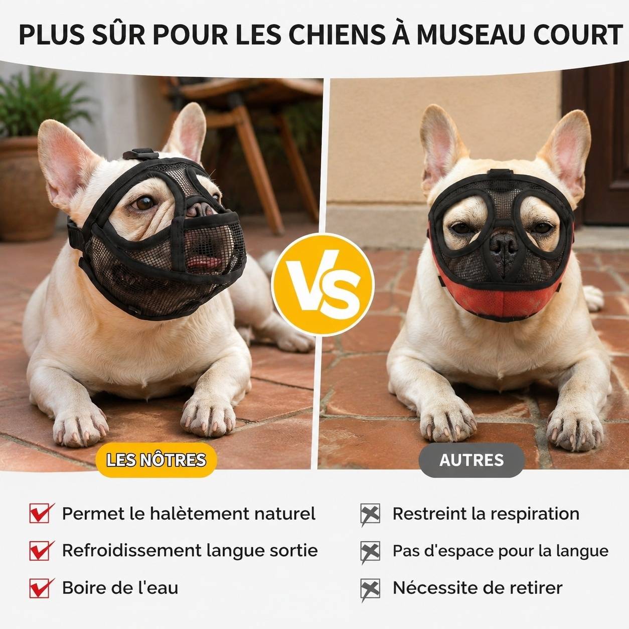 Muselière pour Bouledogues à museau court Respirante Confortable Anti Mordaison - Image 4