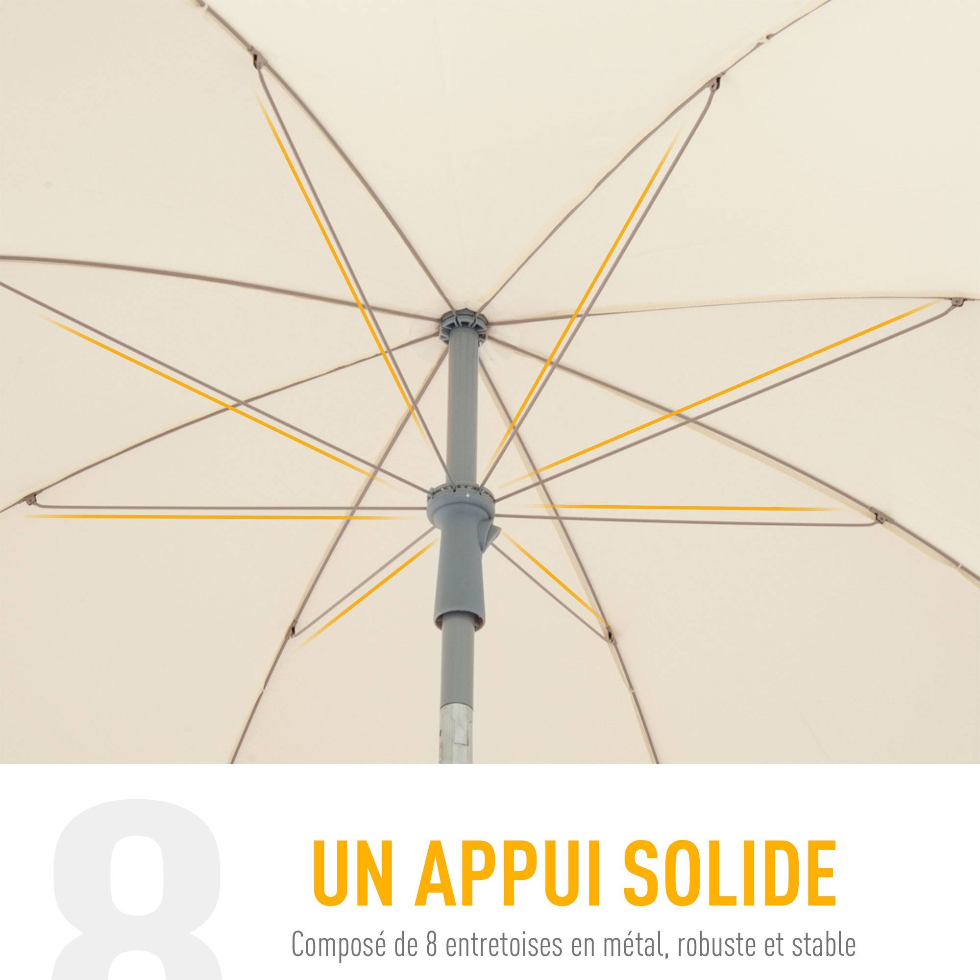 Parasol inclinable aluminium plage jardin camping protection UV Ø202cm crème - ComfortXL Outdoor Living - Image 7