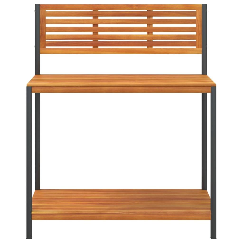 Table de Travail de Jardinage Bois d'Acacia et Acier Établi avec Étagère pour Serre Balcon Brun – ComfortXL Outdoor Living - Image 4
